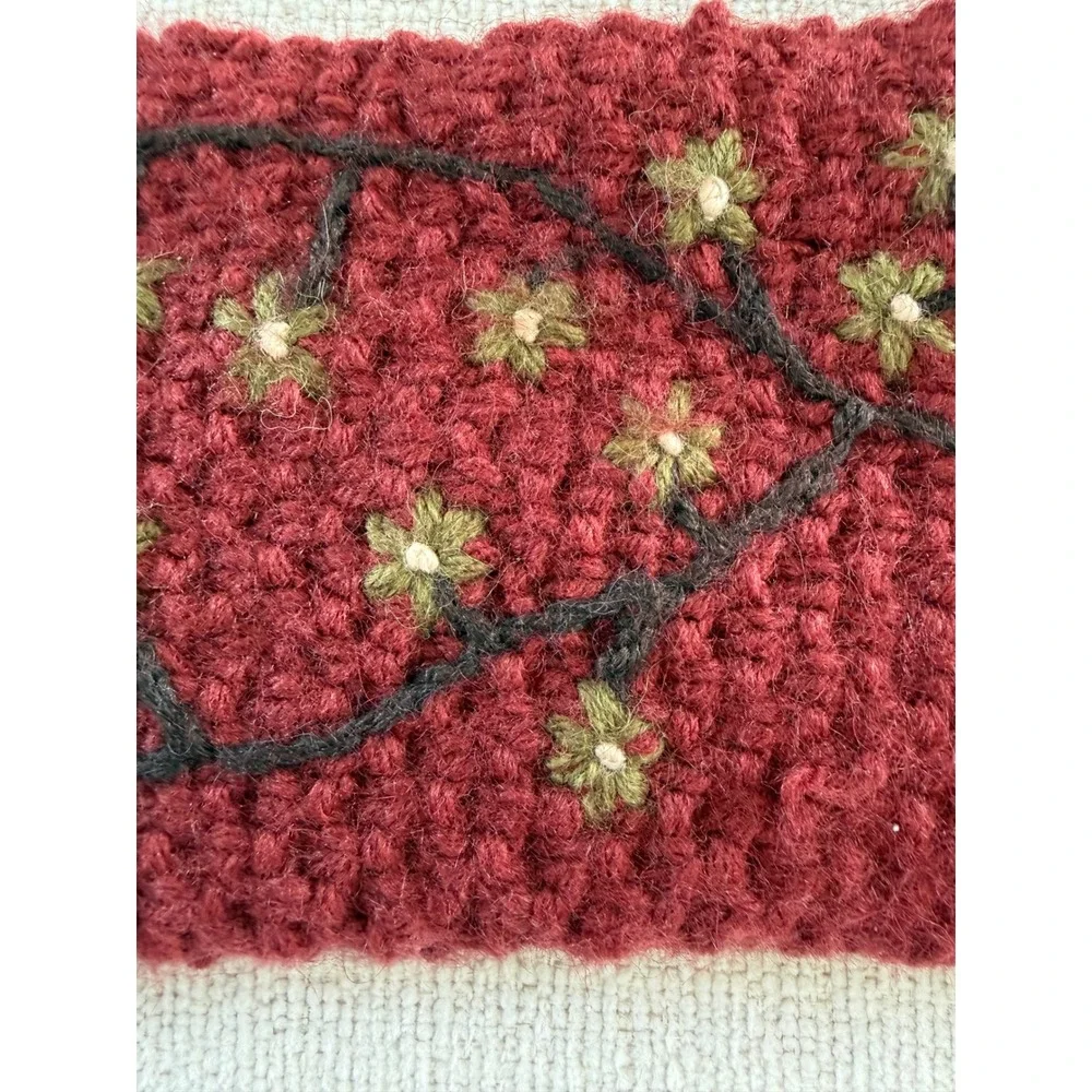 NWT Hand Knit Alpaca Blend Fleece Lined Ear Warmer Burgundy Embroidered Floral